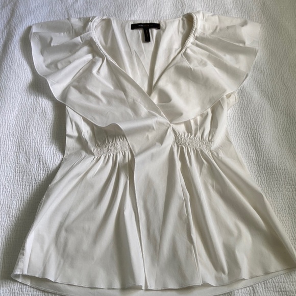 BCBGMaxAzria Tops - BCBGMaxAzria White Flutter Sleeve Wrap Blouse